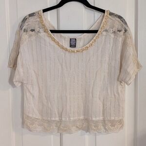 Free People Womens Crop Top SMALL Boho Fairy Beach Festival Oversized Lace Beads